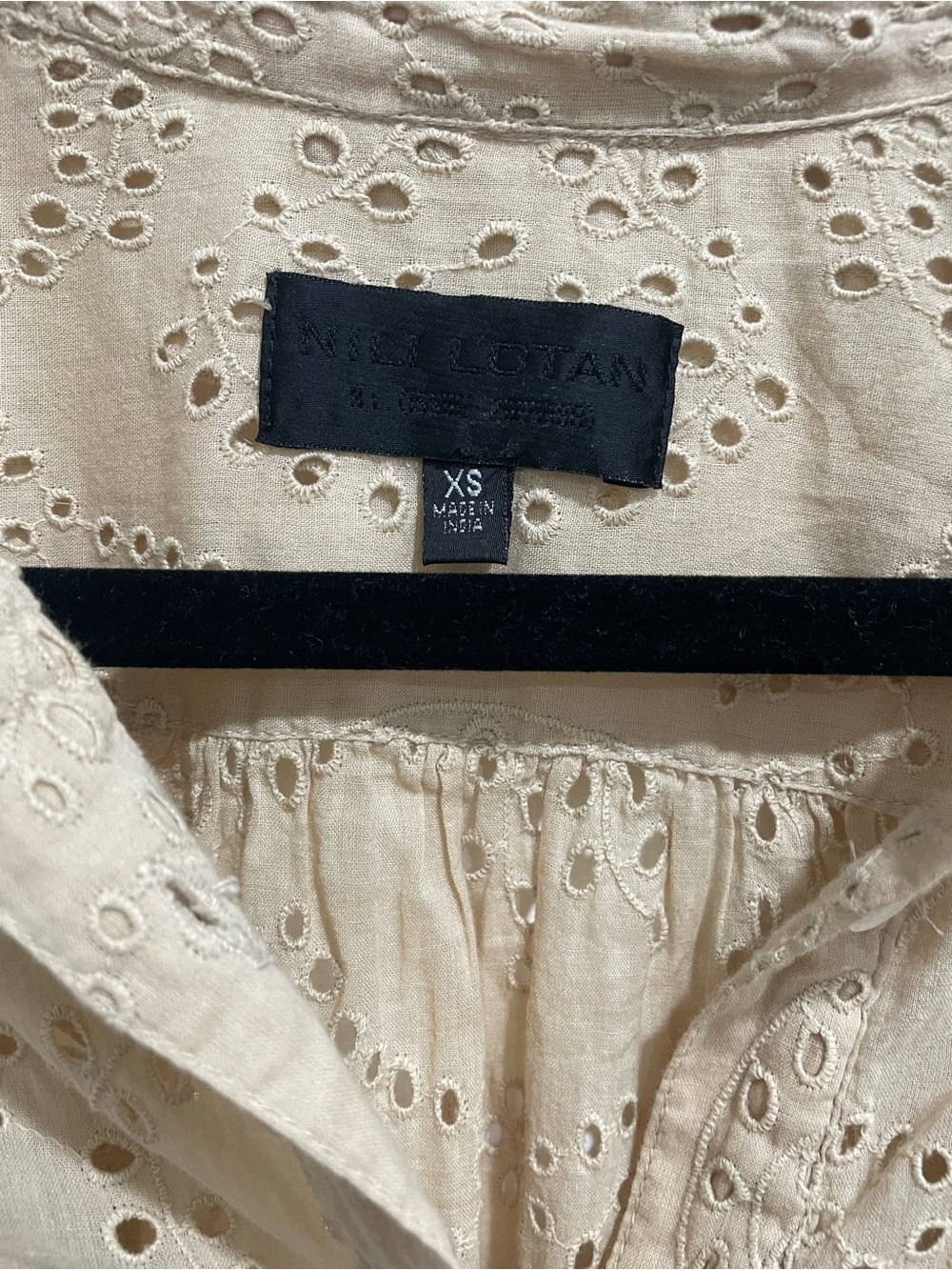 Nili Lotan 100% cotton eyelet shirt tan beige XS slightly oversized - Picture 2 of 5